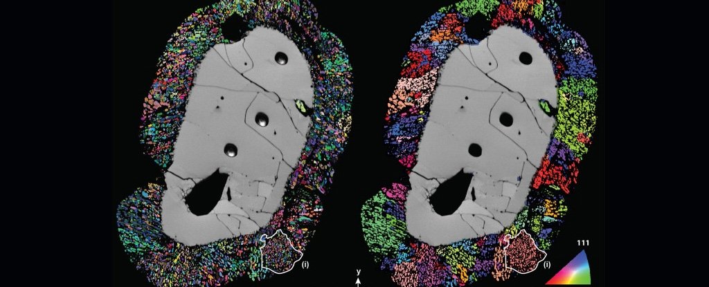 Diffraction map of crystals within the rock. 