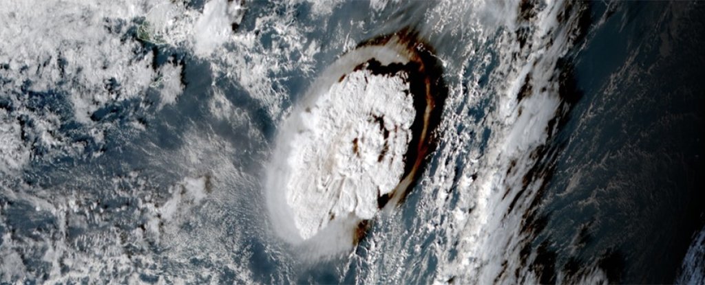 Satellite imagery of the volcanic eruption. 