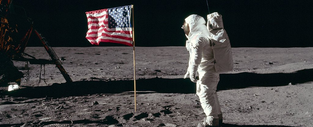 Buzz Aldrin salutes the US flag on the Moon. 