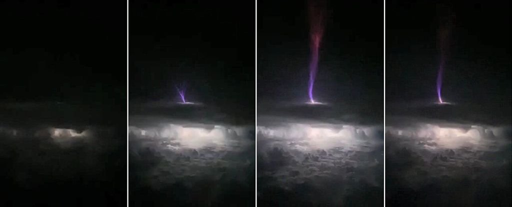 A series of images showing a jet form above an Oklahoma storm in 2018. 