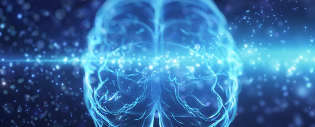 An illustration of a blue brain with electricity running through it