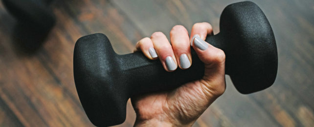 Hand holding a dumbbell