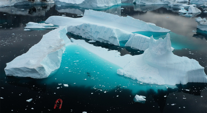 A bird's eye view of an iceberg in Greenland.