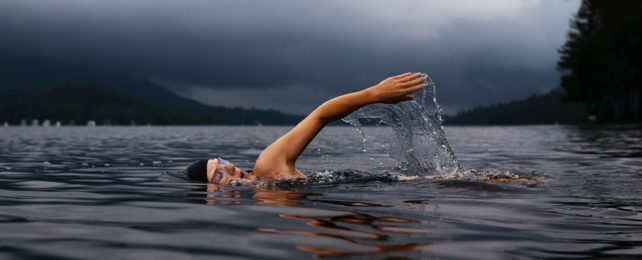 Man swimming in a lake