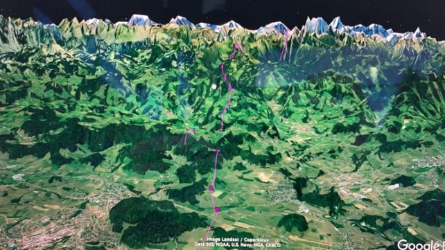 Moth flight path tracked on map