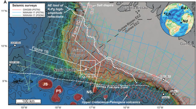 Seismic survey map shows the Nadir crater's location.