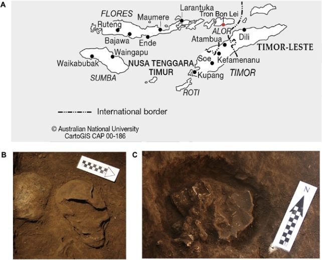 Two skulls found on Alor Island, Indonesia