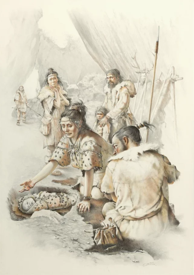 Иллюстрация древнего захоронения младенцев.