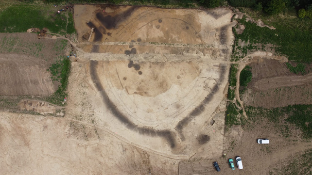 An aerial view of the ancient roundel in Prague showing the structure's three entrances.