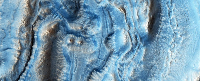 Illustration of an ancient icy blue-coloured glacier on Mars.