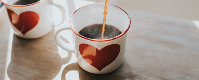 White coffee mug with a heart on the side