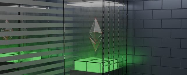 Ethereum Logo Floating in Futuristic Case