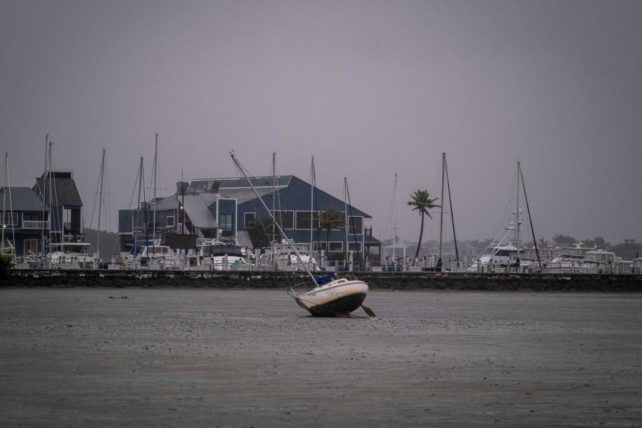 Boat on the empty floor of Charlotte Harbor