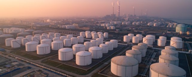 Industrial Fuel Storage Facility Seen From Above