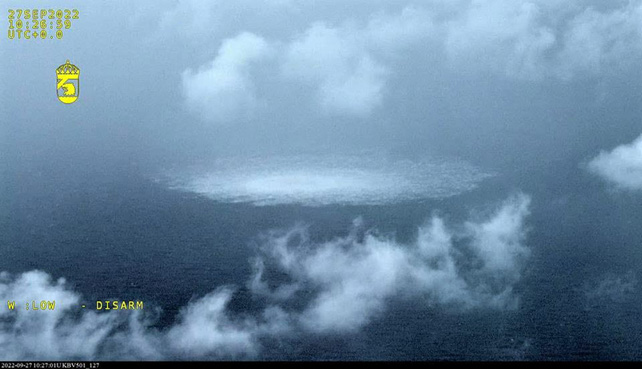 An aerial view of the Nord Stream 1 gas pipeline methane leak.