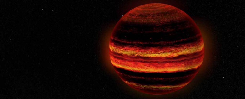 an artist's impression of a brown dwarf banded by clouds