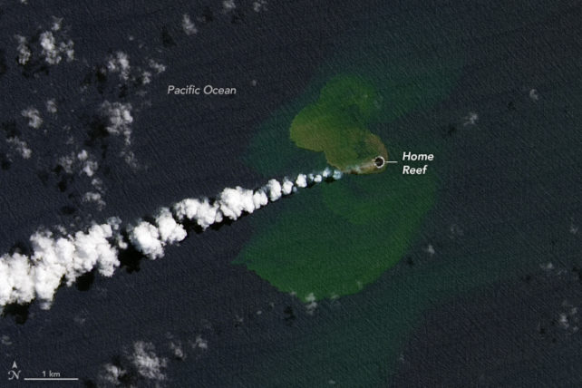 The main reef emerging from the volcano.