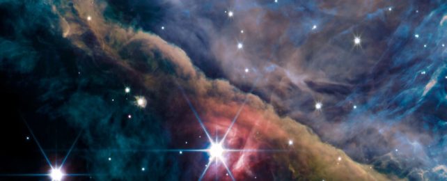detail from the new jwst image of the heart of orion, showing the bright O star theta2 orionis a
