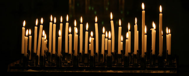 A row of lit candles.