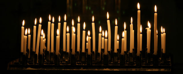 A row of lit candles.