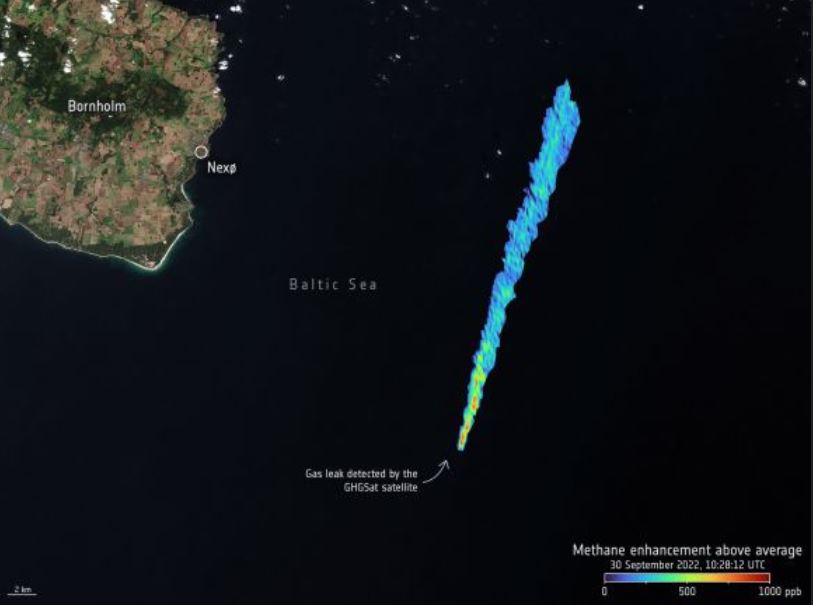 A methane leak from the Nordstream pipeline break on 20 September 2022.