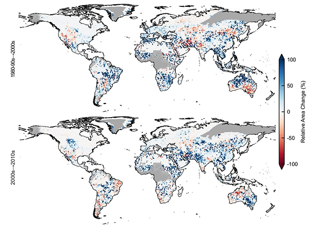 World map showing lakes