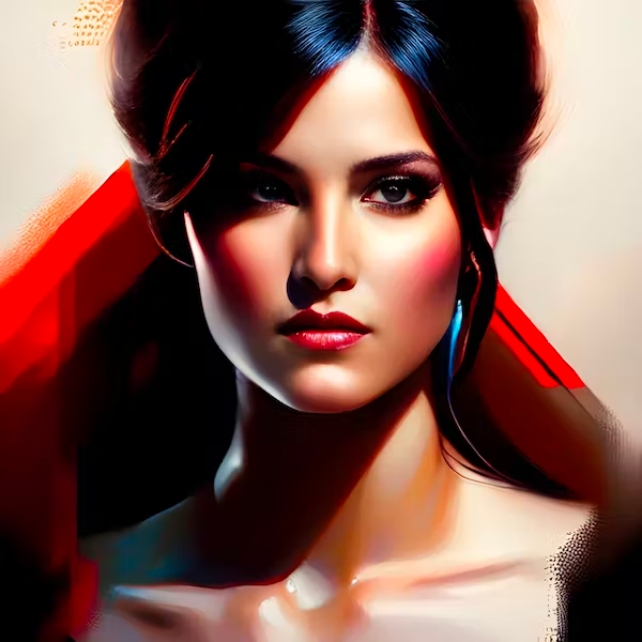 A fake ArtStation portrait of a person with dark hair in a bun, made in Stable Diffusion.