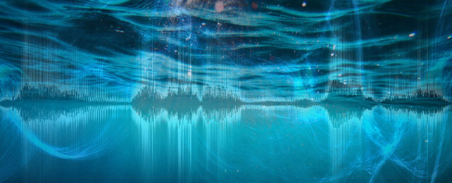 Ocean water with an illustration of sound waves overlaid.