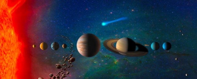 Bold Colour Image depicting the Solar System