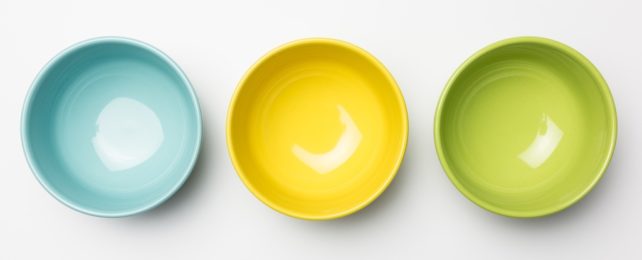 Three Colored Bowls, Blue, Yellow and Green