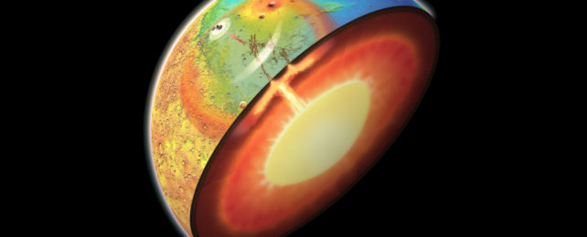 Mars cross section showing mantle plume inside planet