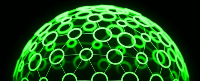 Bright Green Connected Circles Across Globe