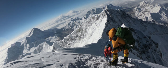 Climbers near the summit of Mount Everest.