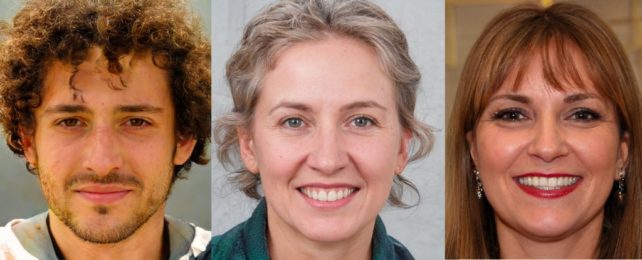 Three human faces that look realistic, but they were generated by a computer
