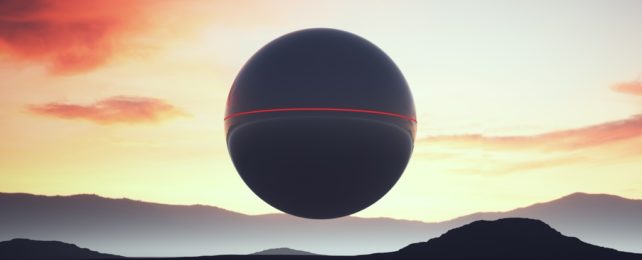 Space Probe Sphere Hovers In Sunset Sky