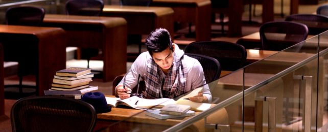 Student In Library At Night