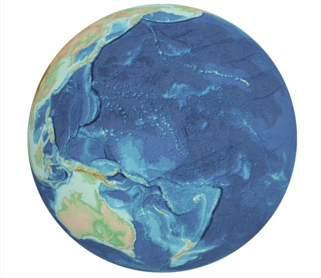 Map of Earth showing Pacific Ocean and surrounding continents