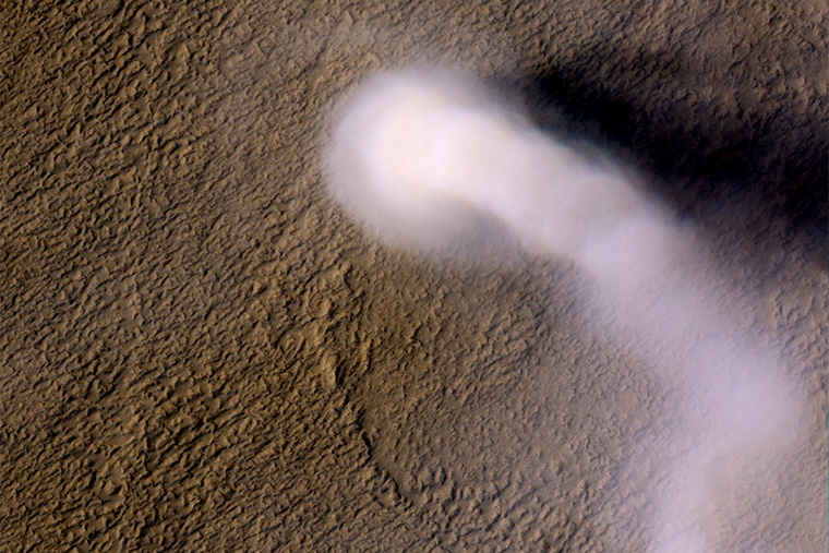 Mars' surface with a 'dust devil'.