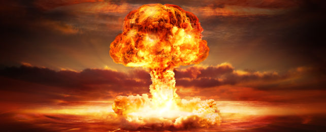 An illustration of an orange and yellow mushroom cloud.