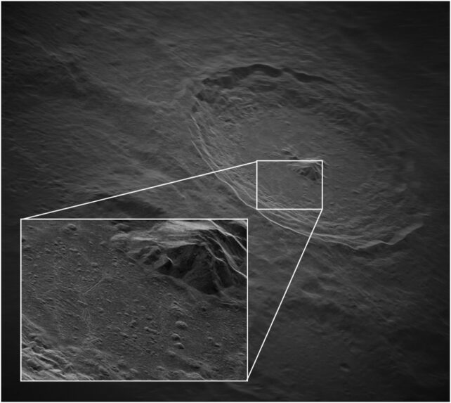 Details of the hills inside Tycho crater on the moon.