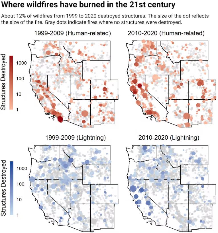 Maps of where wildfires have burned in 21st century in Western US