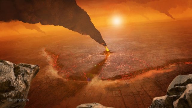 Illustration of volcanic activity on Venus.