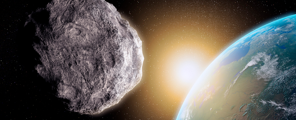 An asteroid sails by Earth.