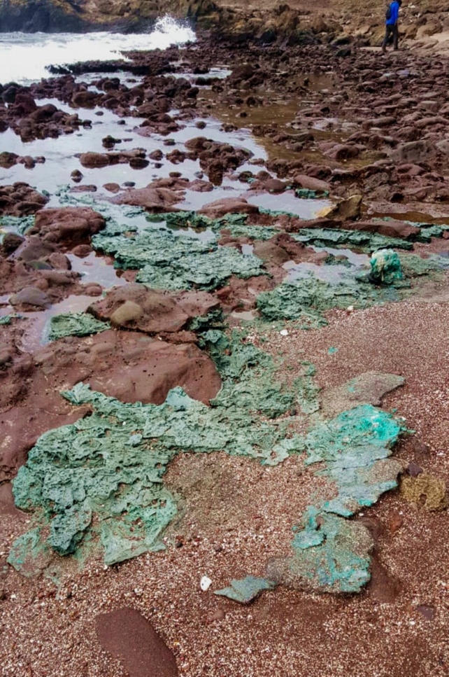Green Plastic Rocks On Coastline