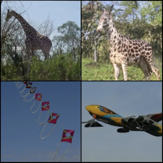 Giraffe and a kite on the left look like a weird horse and a plane on the right