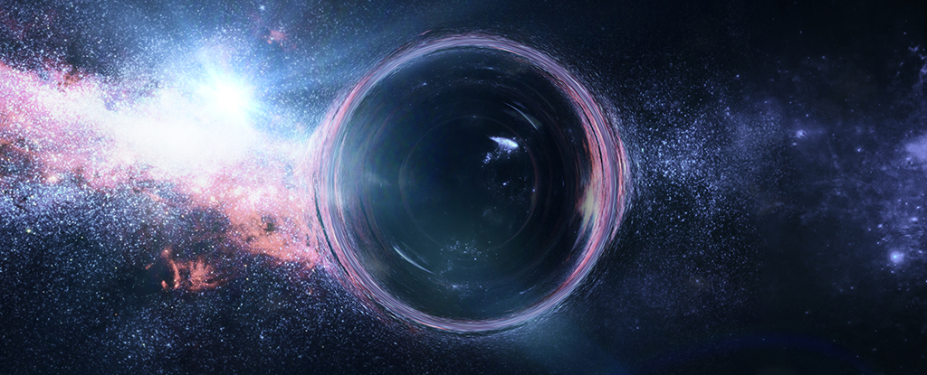 light distorting around a black hole against a background of stars