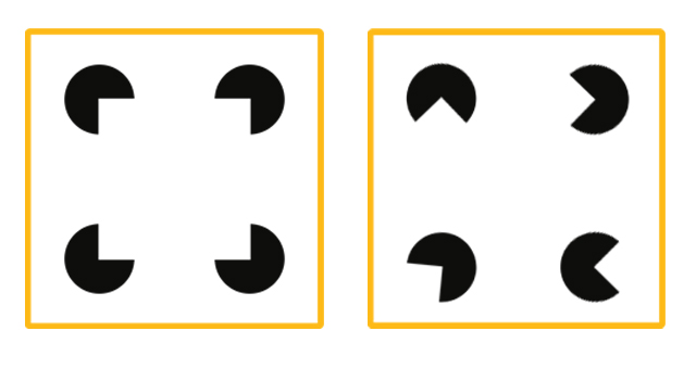 black circles with missing sections arranged in squares