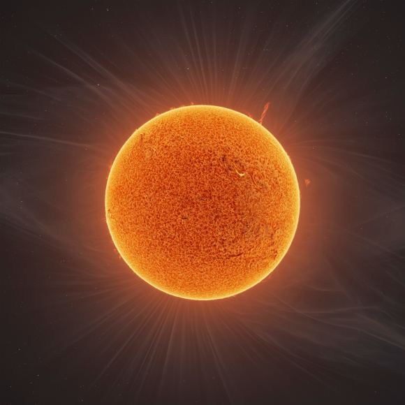 Image of red-orange Sun against black backdrop of space.