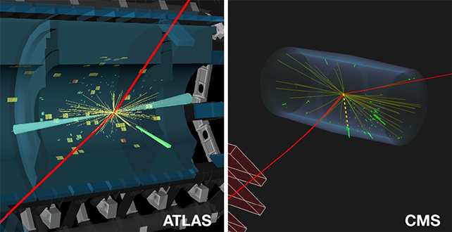 диаграммы линий распада частиц в двух детекторах ЦЕРН 