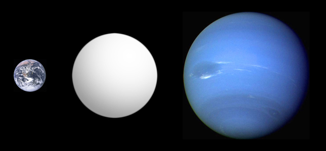 Earth, the mini-Neptune GJ 1214 b, and Neptune itself.